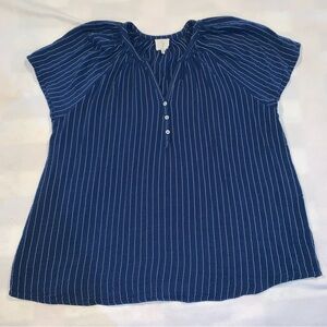 *Read Description* Joie Short Sleeve Gauzy V-neck Blouse Blue White Stripe 3x